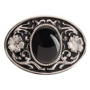 CTM Women's Ornate Floral Silver Belt Buckle